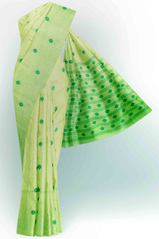 Light Green Soft Bengal Cotton Contrast Mini Butta Saree