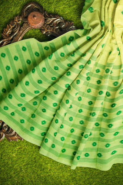 Light Green Soft Bengal Cotton Contrast Mini Butta Saree