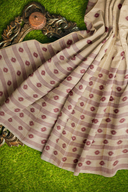 Sandal Soft Bengal Cotton Mini Bengal Butta Saree