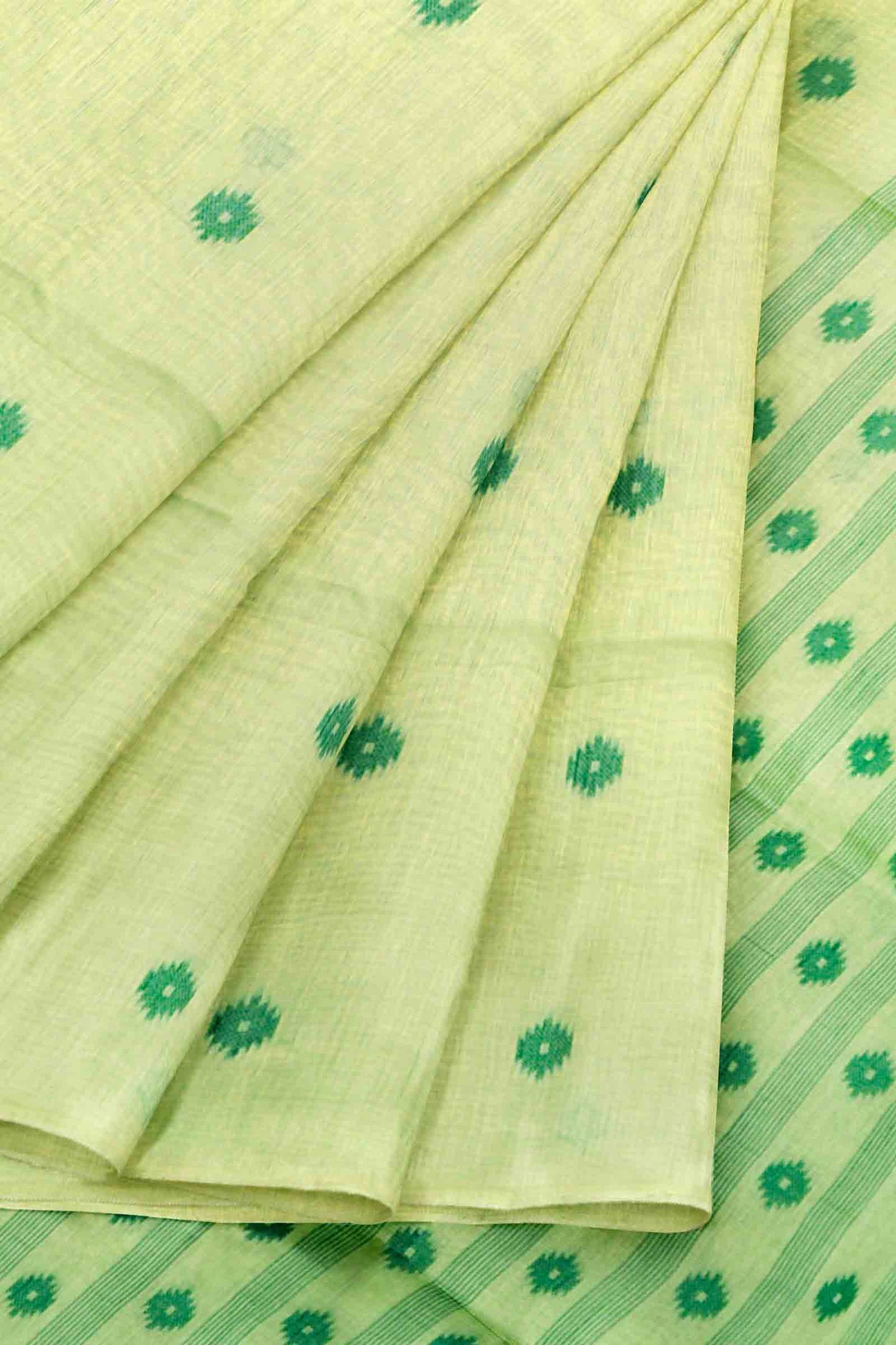 Light Green Soft Bengal Cotton Contrast Mini Butta Saree
