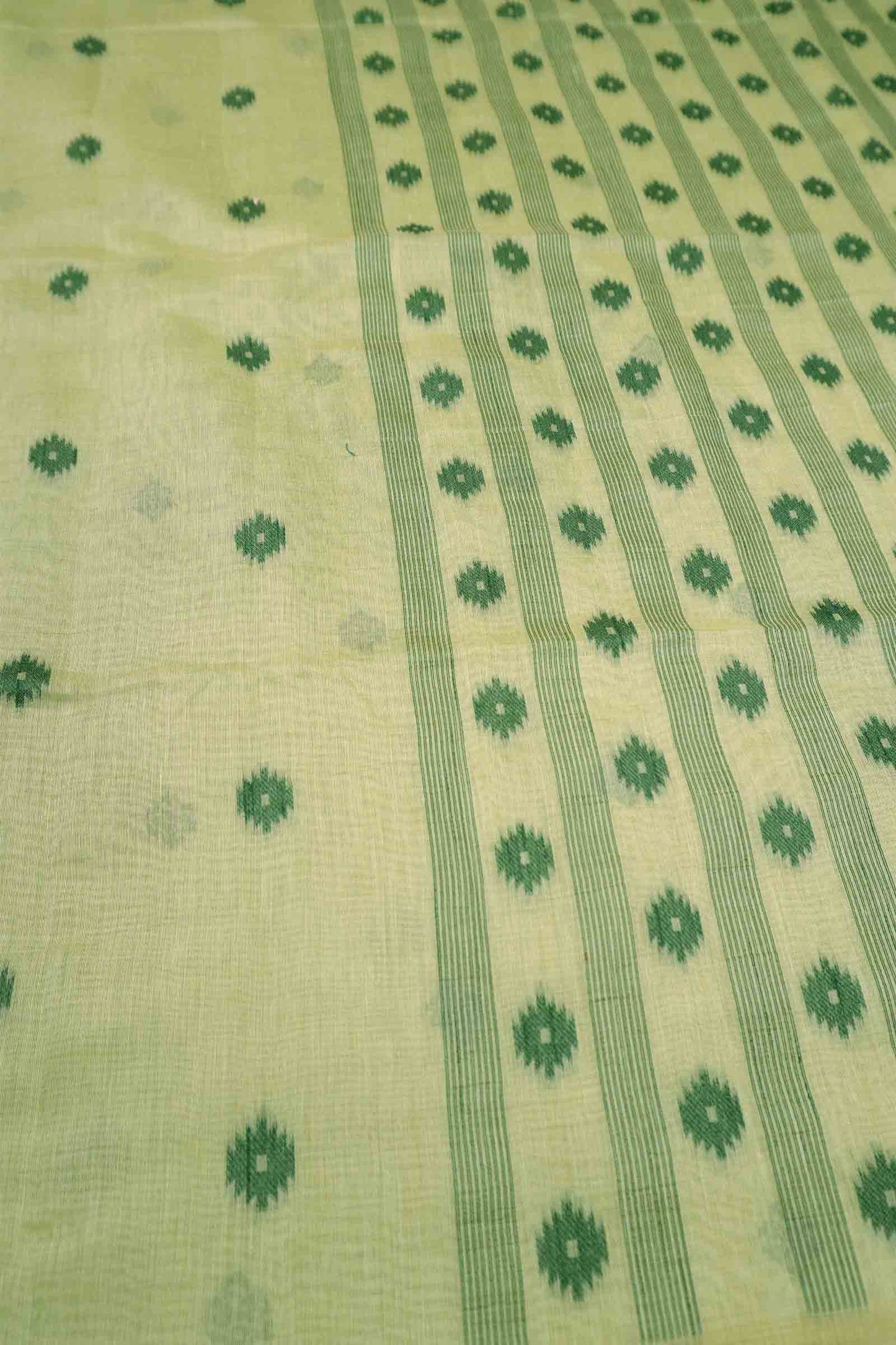Light Green Soft Bengal Cotton Contrast Mini Butta Saree