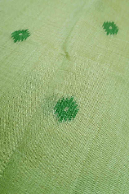 Light Green Soft Bengal Cotton Contrast Mini Butta Saree