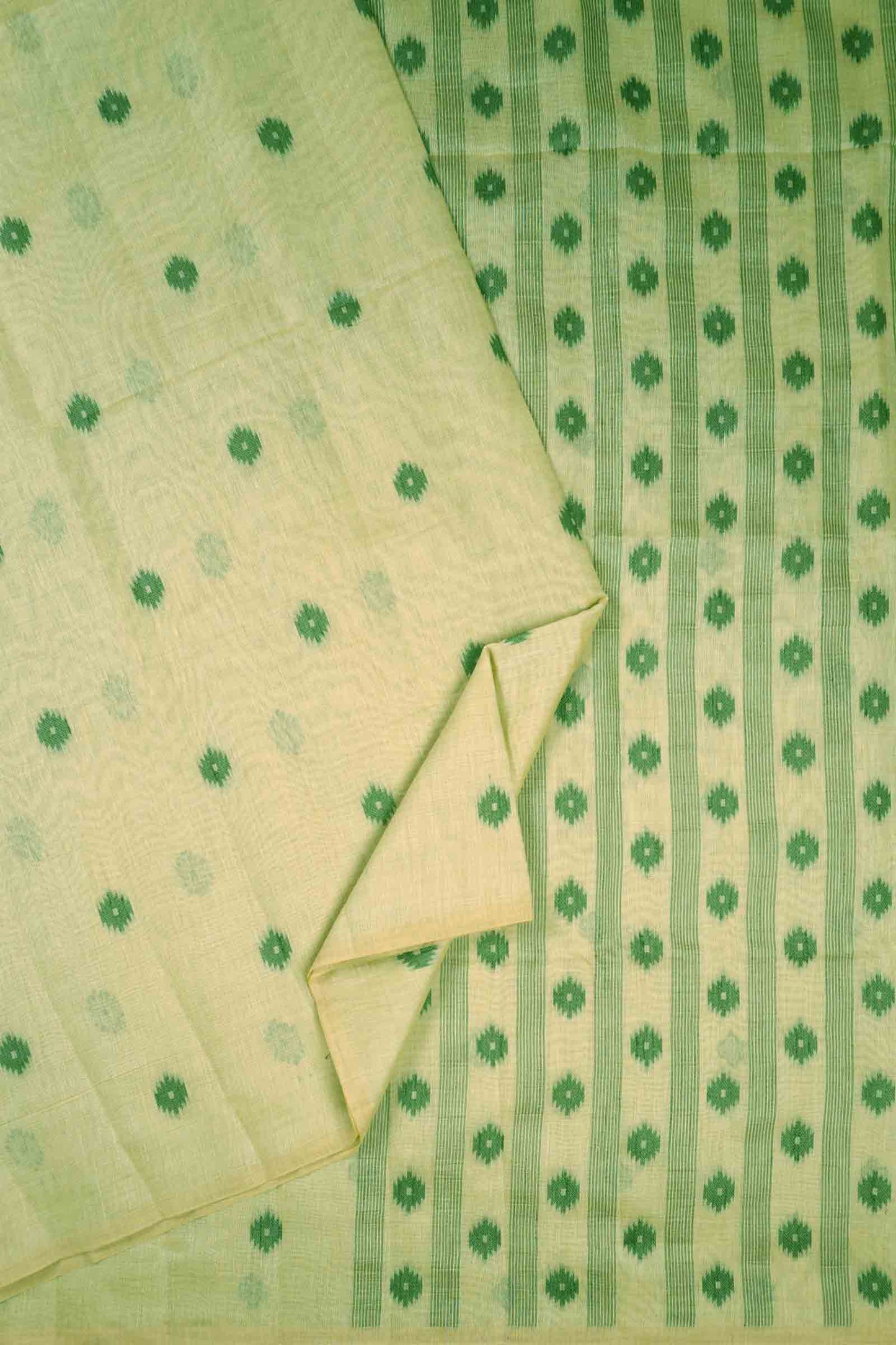 Light Green Soft Bengal Cotton Contrast Mini Butta Saree