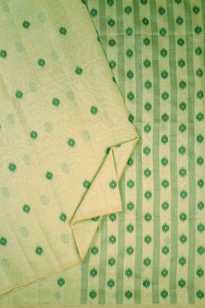 Light Green Soft Bengal Cotton Contrast Mini Butta Saree