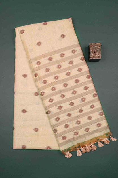 Sandal Soft Bengal Cotton Mini Bengal Butta Saree