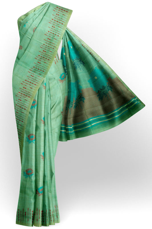 Sea Green Soft Bengal Cotton Flower Power Saree