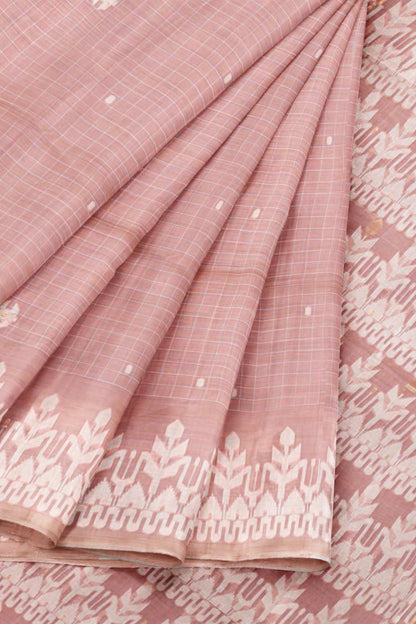 Light Pink Soft Bengal Cotton Mini Checks Jamdani Style Pallu Saree