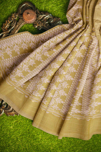Light Green Soft Bengal Cotton Mini Checks Jamdani Style Pallu Saree