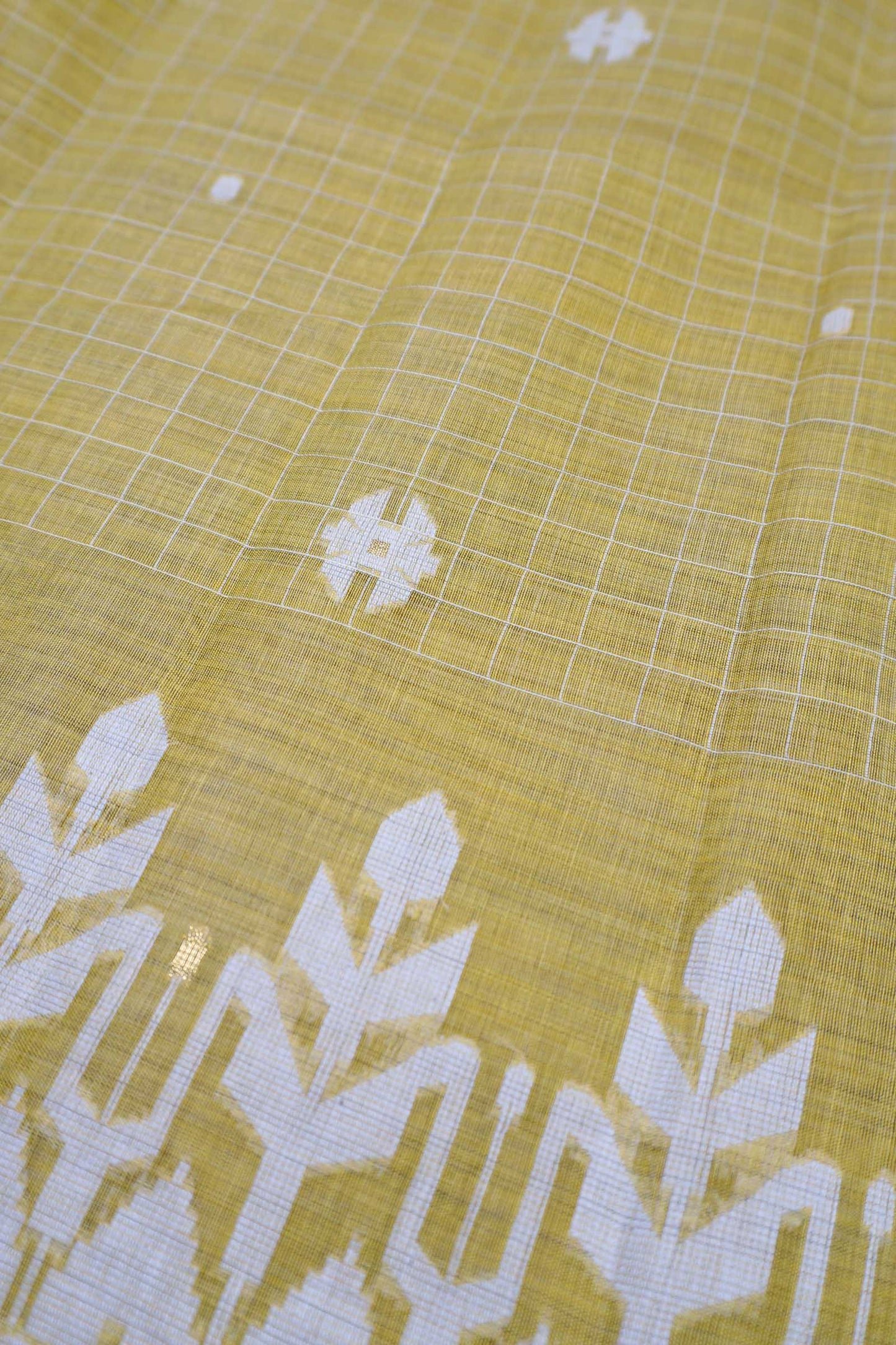 Light Green Soft Bengal Cotton Mini Checks Jamdani Style Pallu Saree