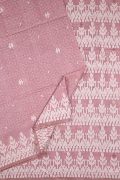 Light Pink Soft Bengal Cotton Mini Checks Jamdani Style Pallu Saree