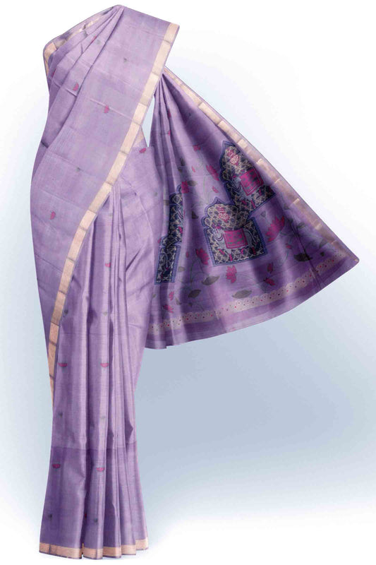 Violet Soft Bengal Cotton Zari Border Royal Pichwai Pallu Saree