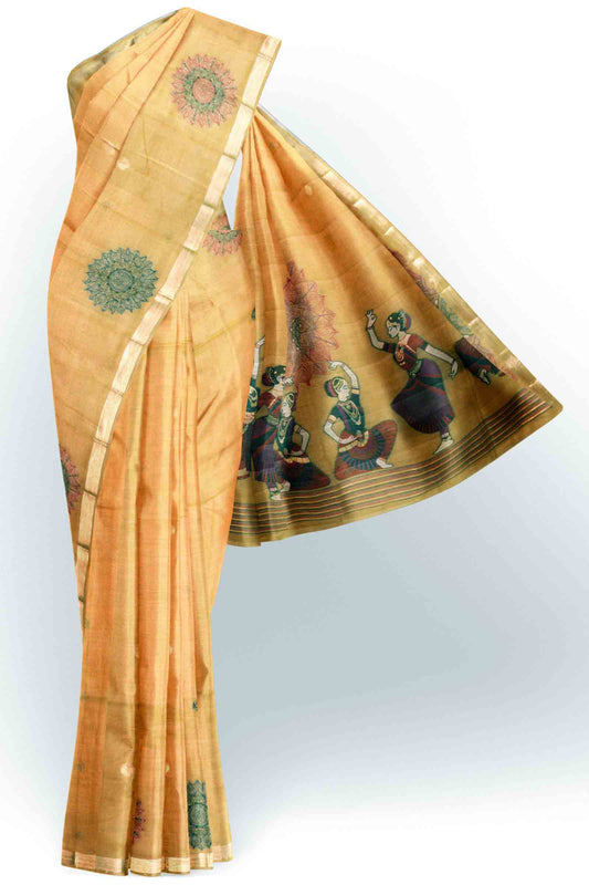 Mustard Yellow Soft Bengal Cotton Dancers Pallu Saree