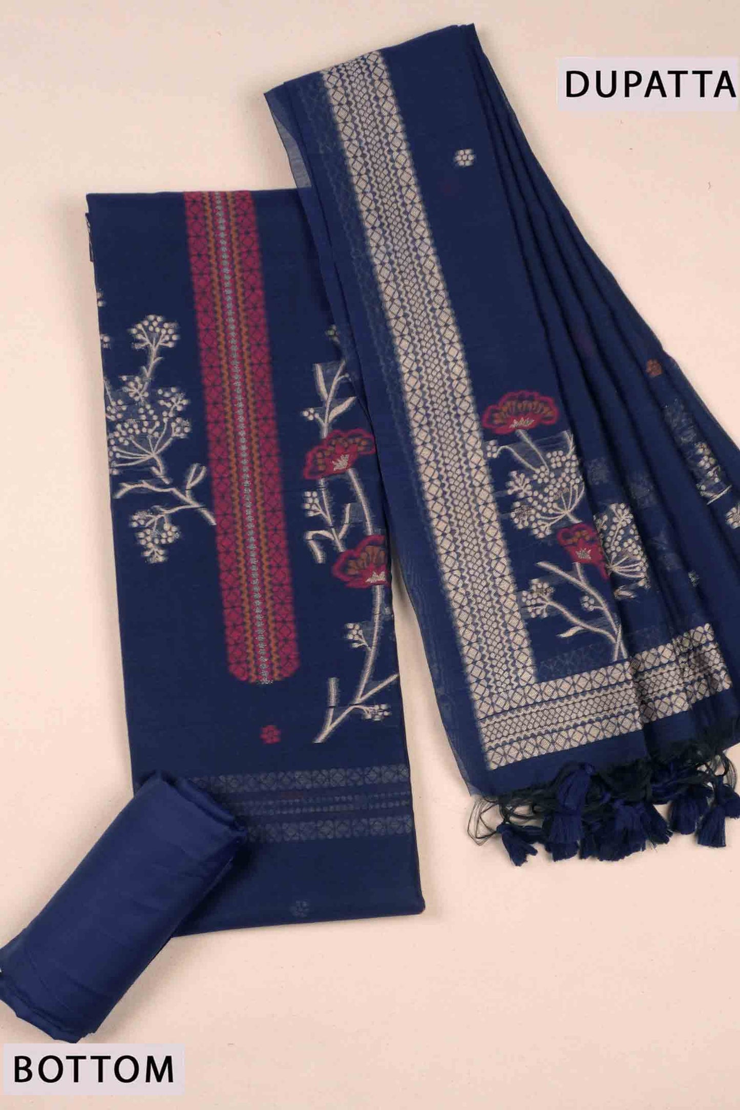 Navy Blue Pure Cotton Chudithar Material Bloom Edit  Suit