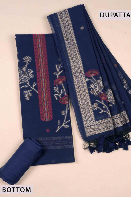 Navy Blue Pure Cotton Chudithar Material Bloom Edit  Suit