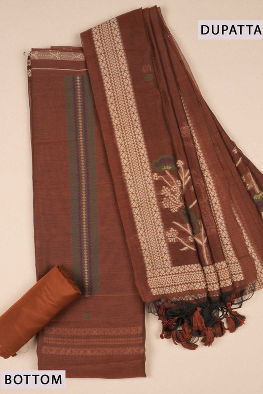 Brown Pure Cotton Chudithar Material Bloom Edit Suit