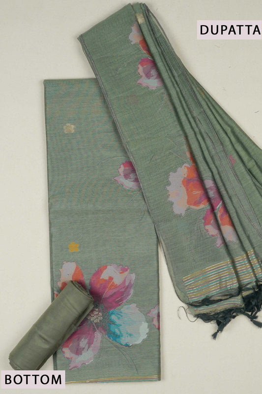 Green Pure Cotton Chudithar Material Floral Canvas Suit