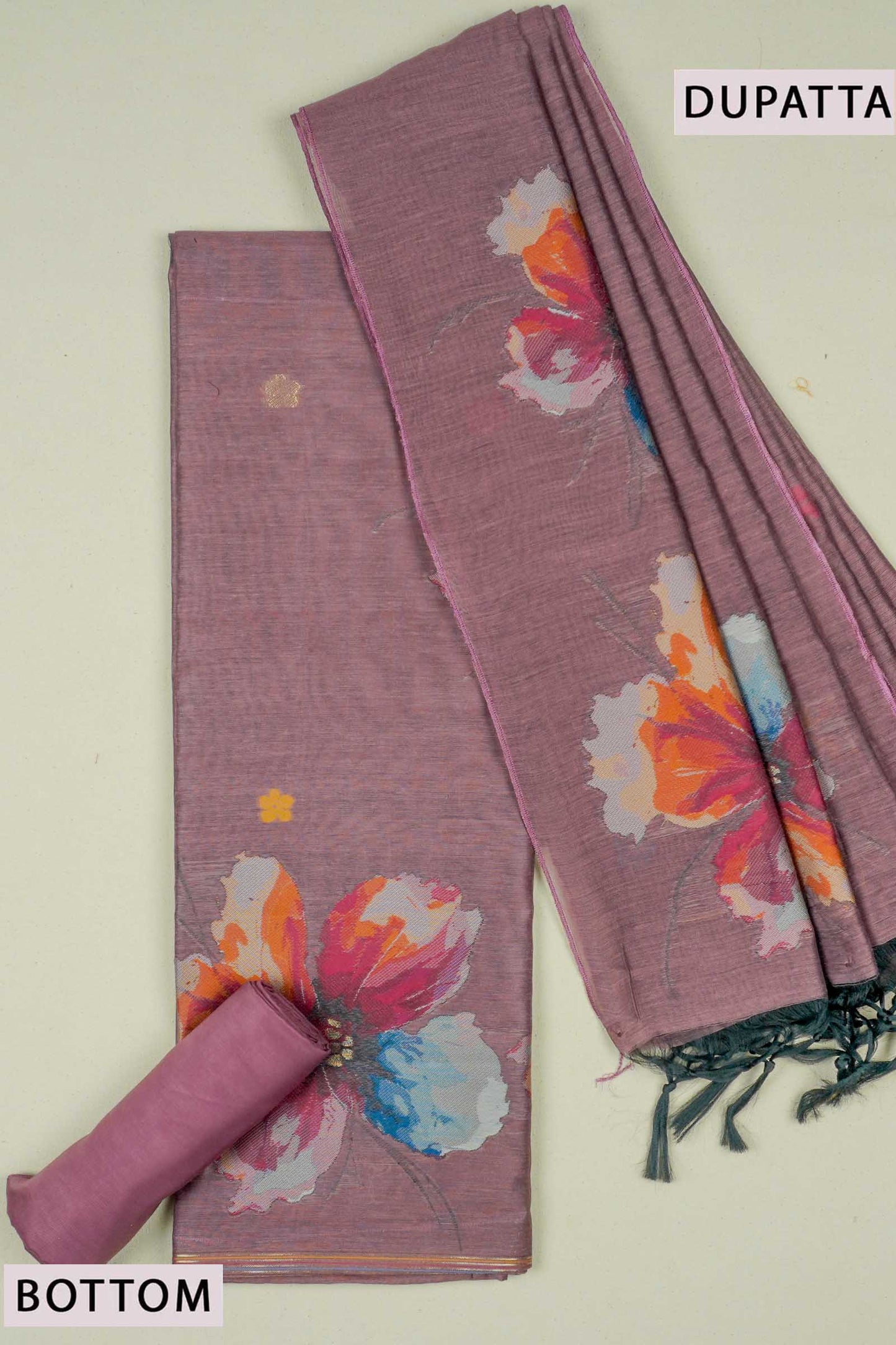 Light Violet Pure Cotton Chudithar Material Floral Canvas Suit