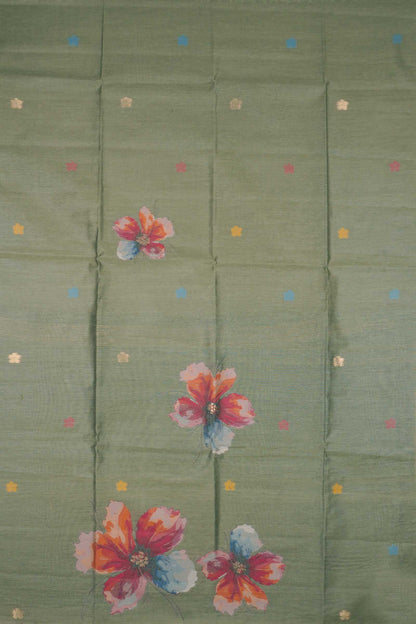 Green Pure Cotton Chudithar Material Floral Canvas Suit