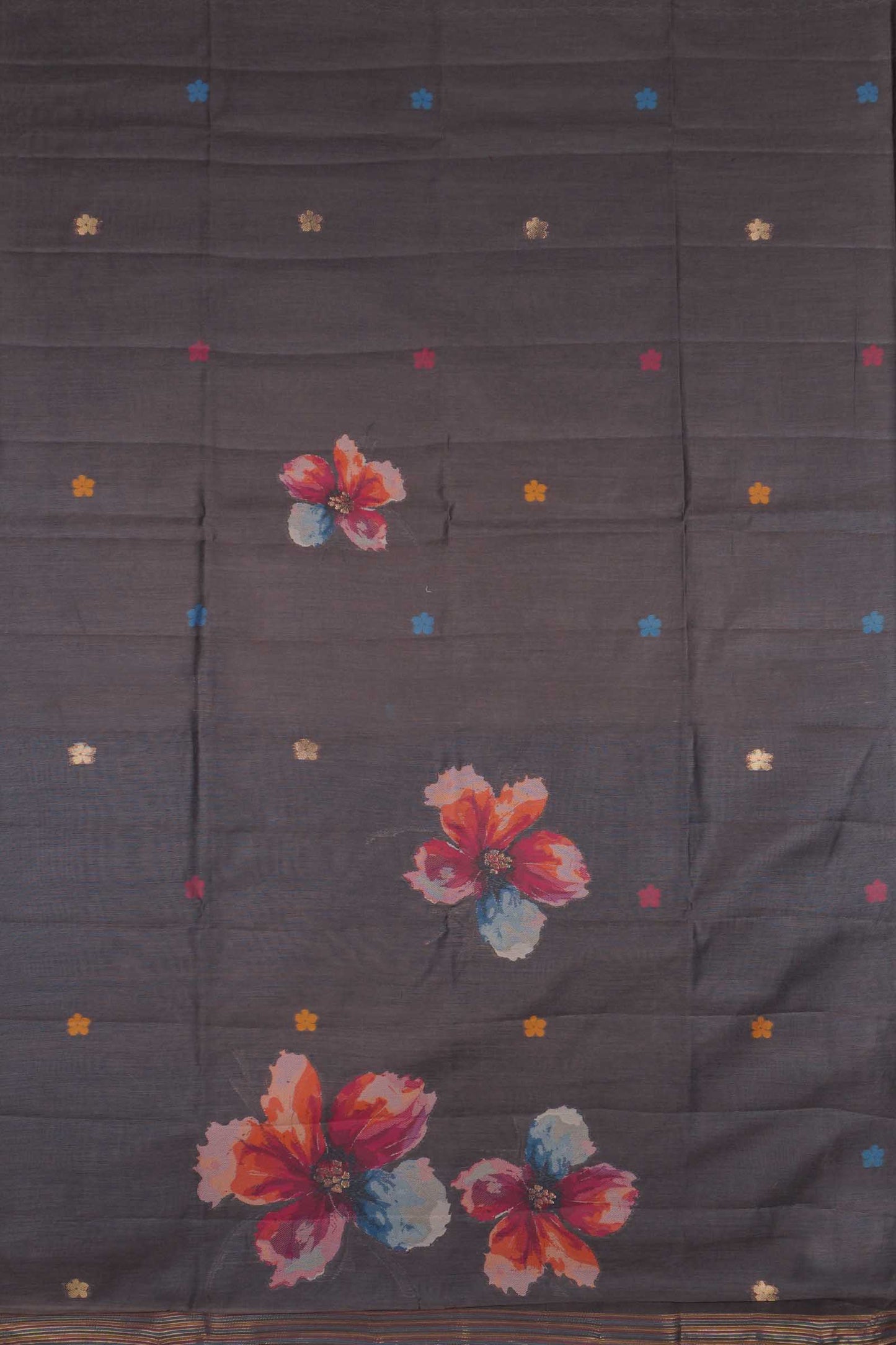 Deep Grey Pure Cotton Chudithar Material Floral Canvas Suit