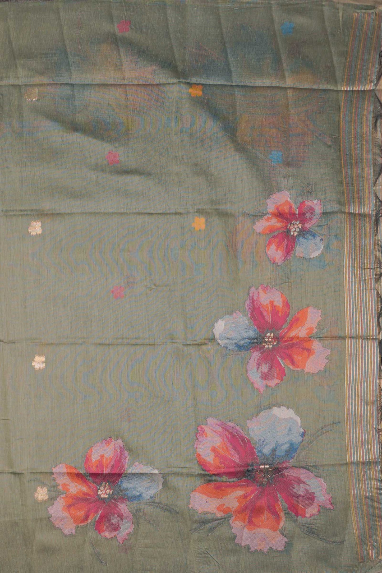 Green Pure Cotton Chudithar Material Floral Canvas Suit