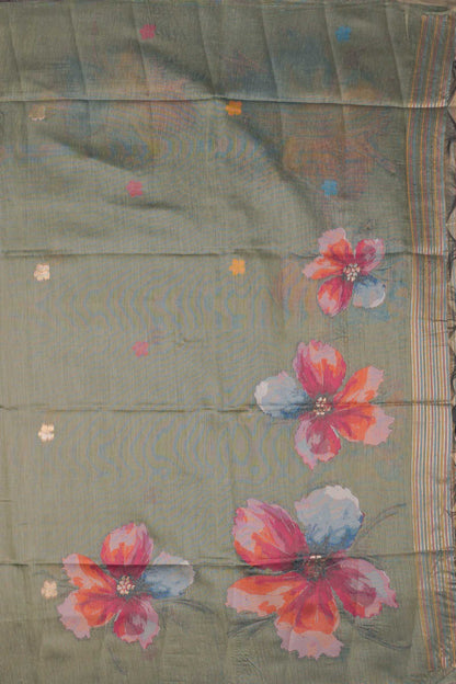 Green Pure Cotton Chudithar Material Floral Canvas Suit