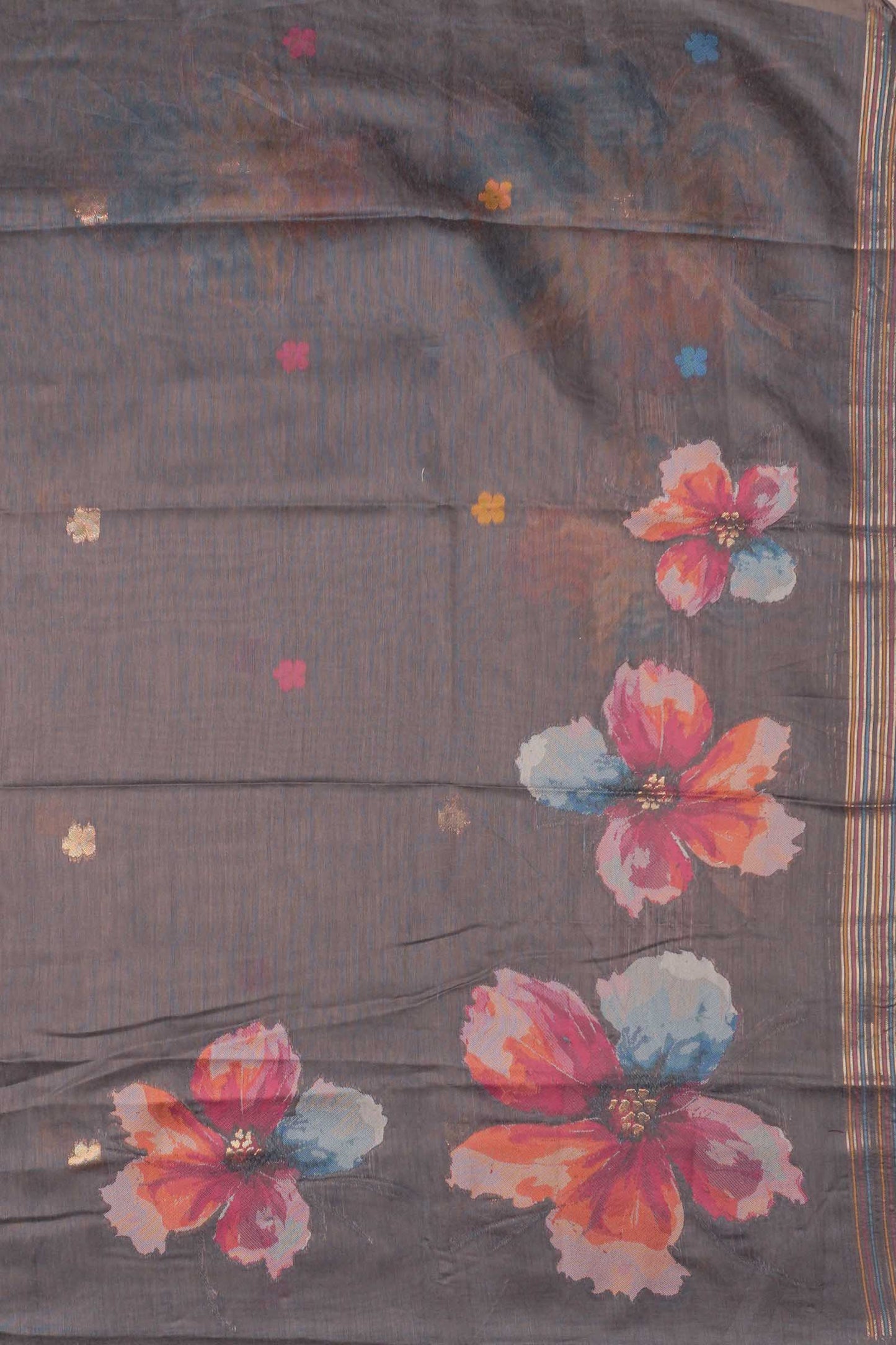 Deep Grey Pure Cotton Chudithar Material Floral Canvas Suit