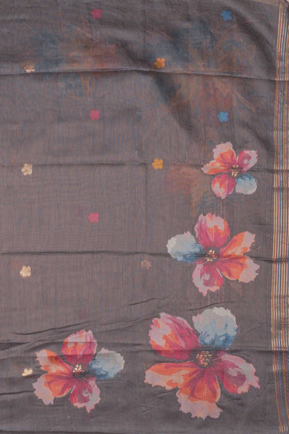 Deep Grey Pure Cotton Chudithar Material Floral Canvas Suit