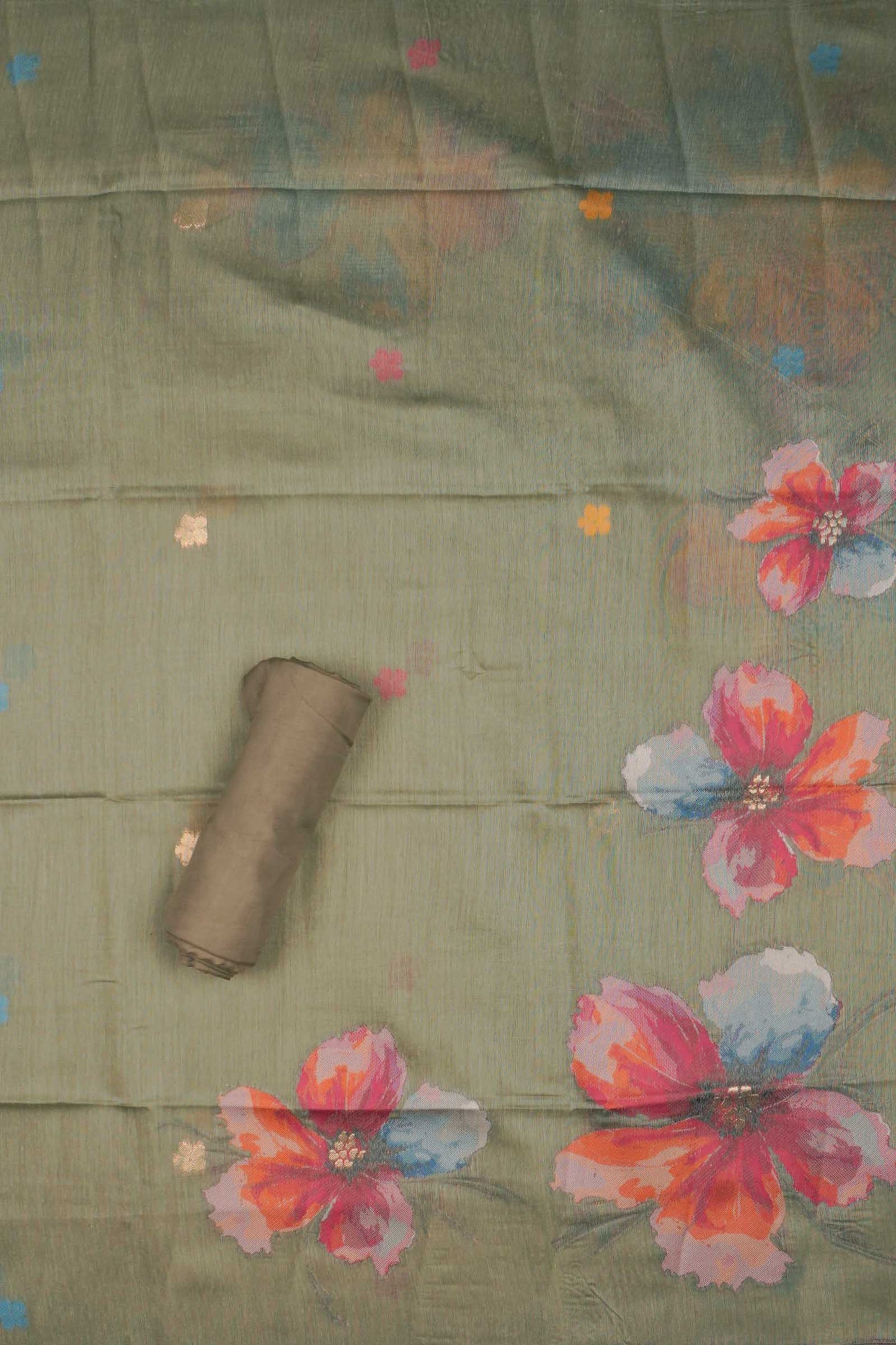 Green Pure Cotton Chudithar Material Floral Canvas Suit