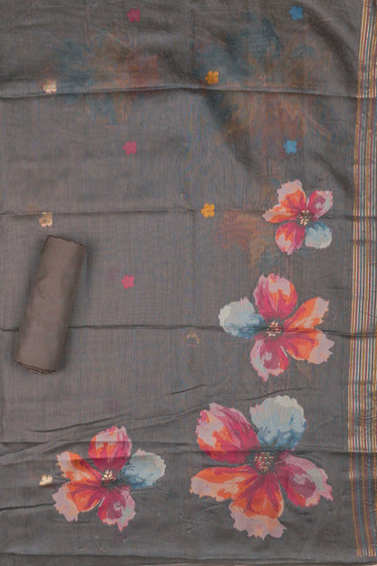 Deep Grey Pure Cotton Chudithar Material Floral Canvas Suit