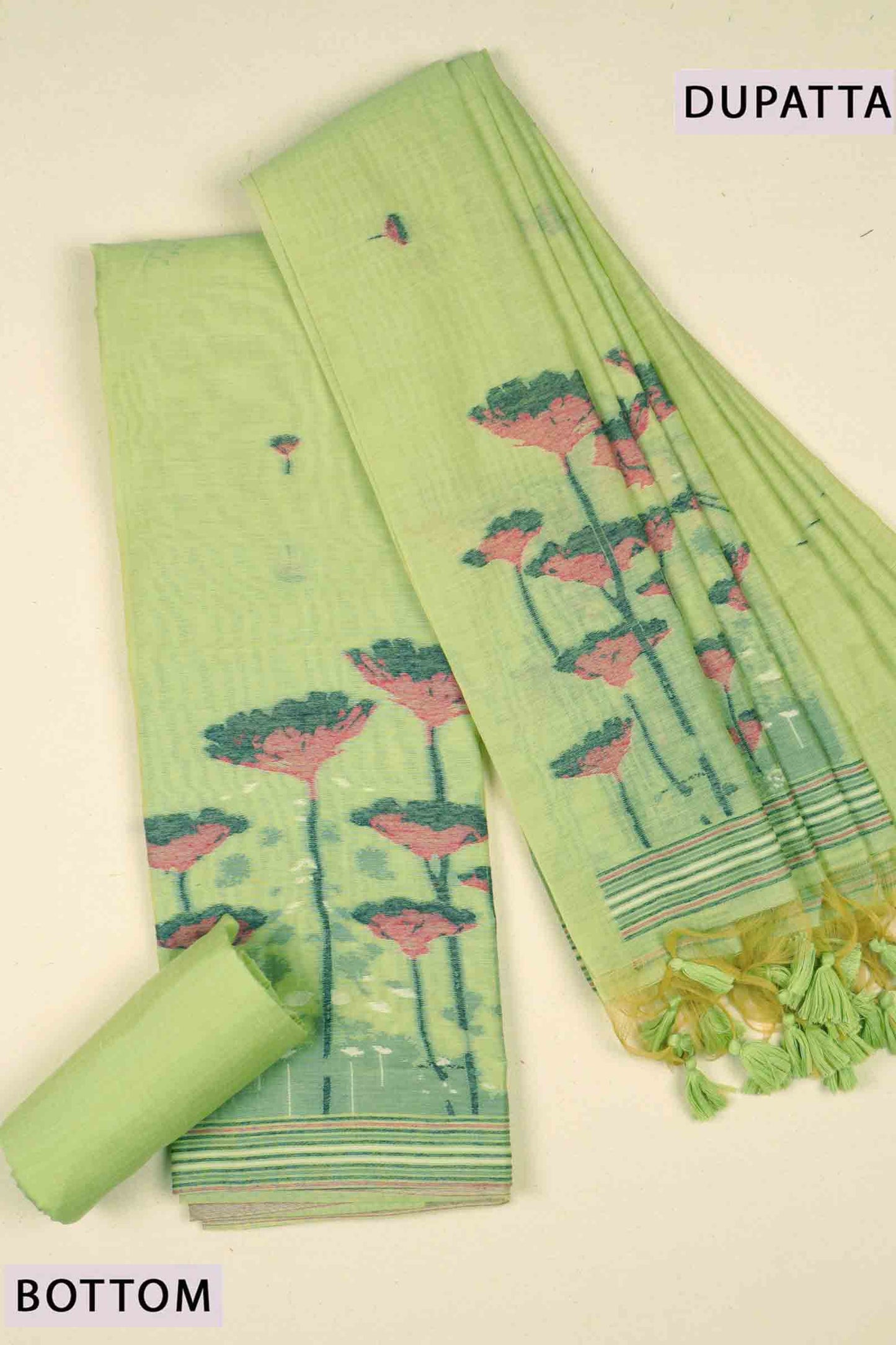 Light Green Pure Cotton Chudithar Material Gardens By the Bay Suit