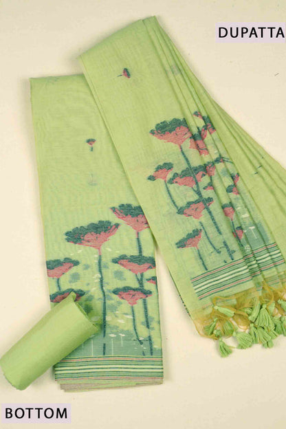 Light Green Pure Cotton Chudithar Material Gardens By the Bay Suit