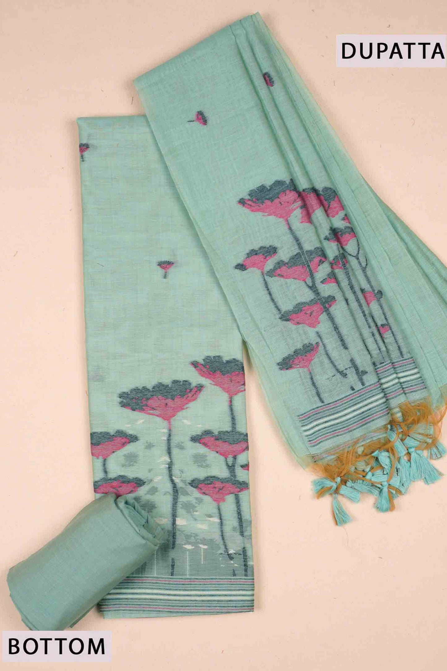 Light Blue Green Pure Cotton Chudithar Material Gardens By the Bay Suit