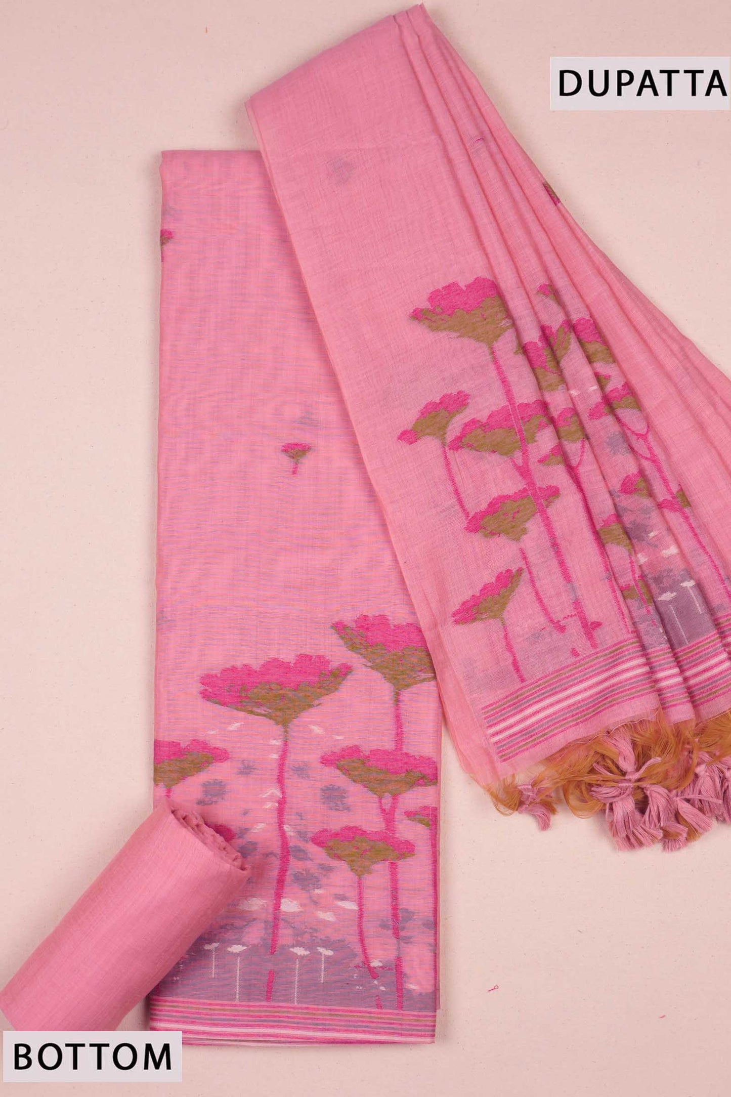 Pink Pure Cotton Chudithar Material Gardens By the Bay Suit
