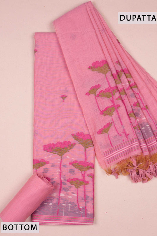 Pink Pure Cotton Chudithar Material Gardens By the Bay Suit