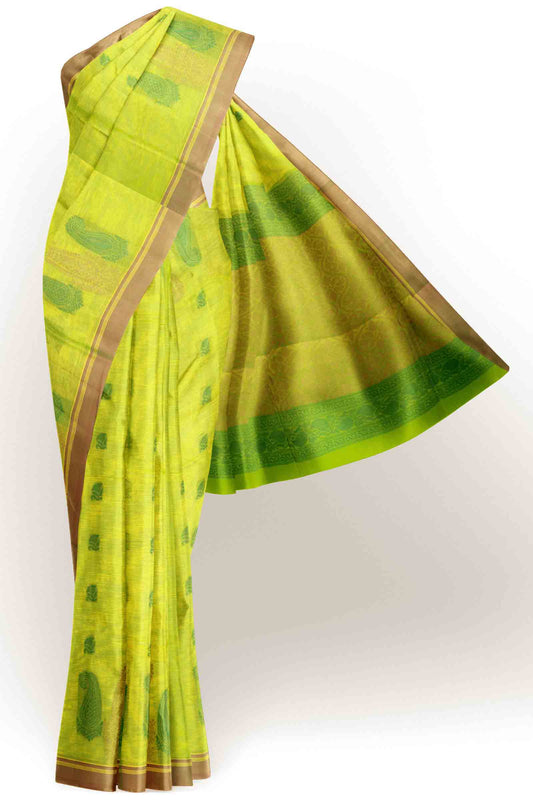 Green Pure South Cotton Paisley Butta Saree