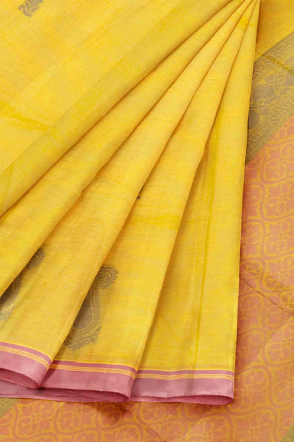 Yellow Green Pure South Cotton Paisley Butta Saree