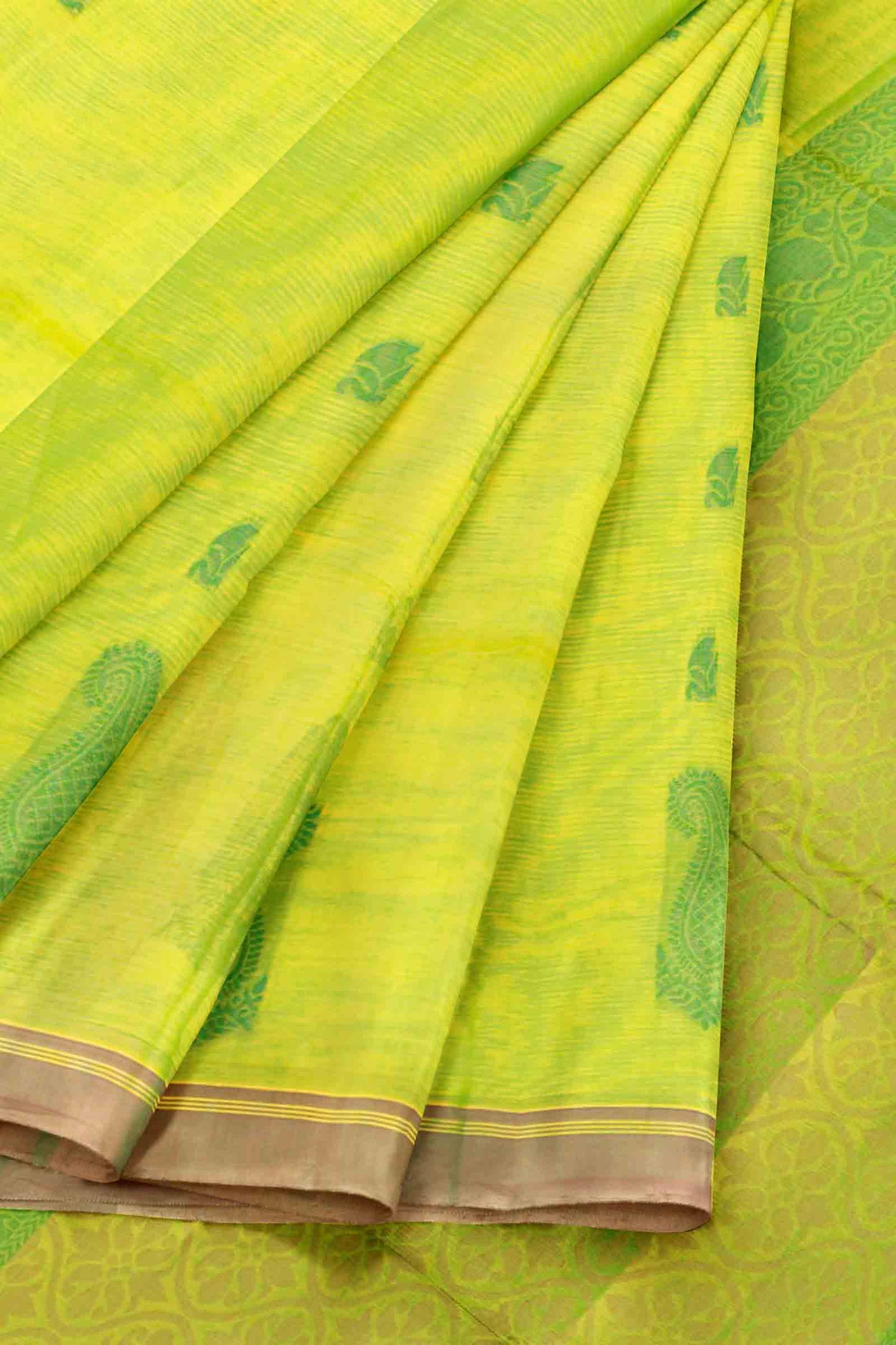 Green Pure South Cotton Paisley Butta Saree