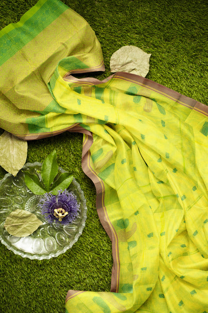Green Pure South Cotton Paisley Butta Saree