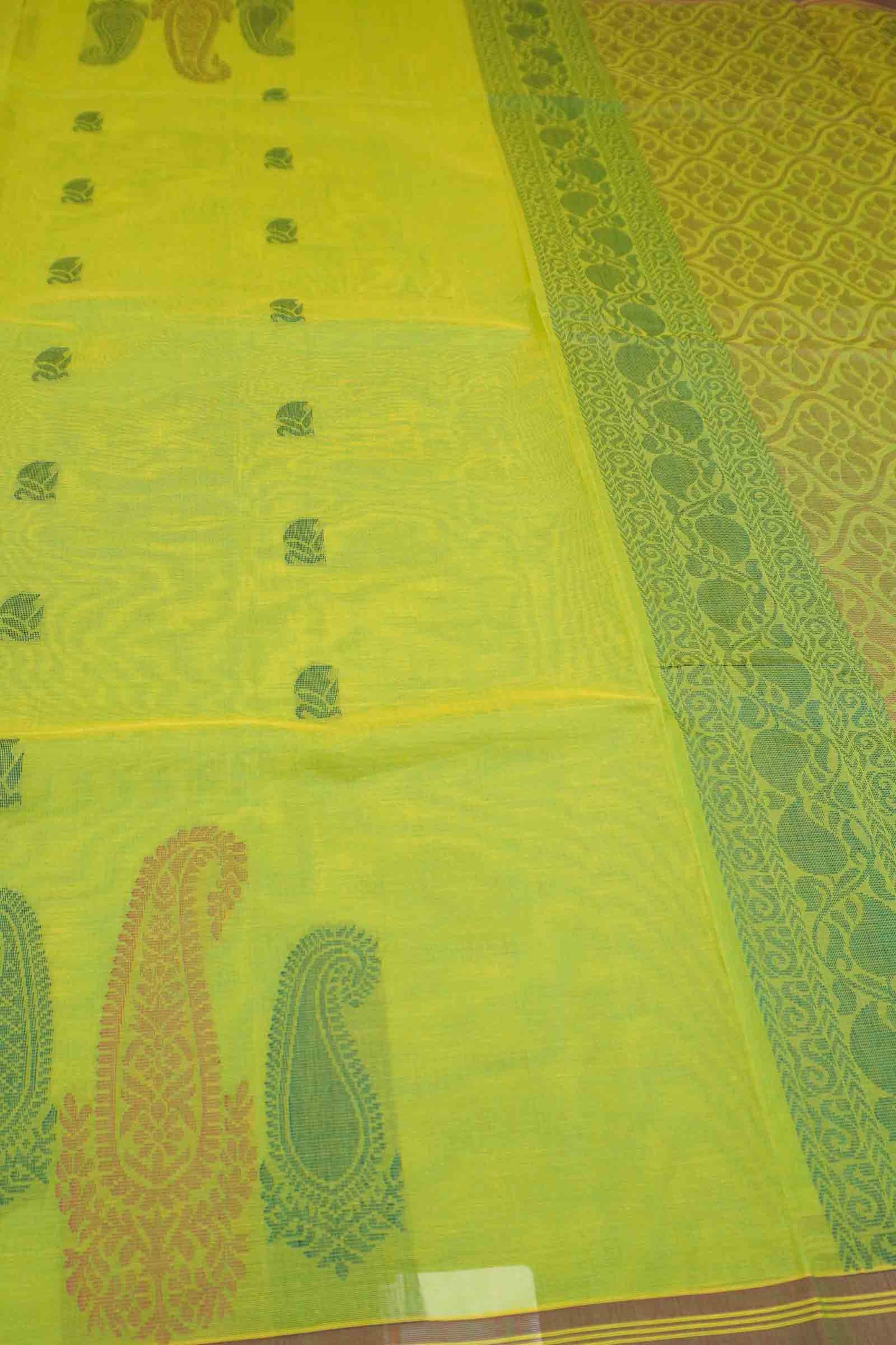 Green Pure South Cotton Paisley Butta Saree