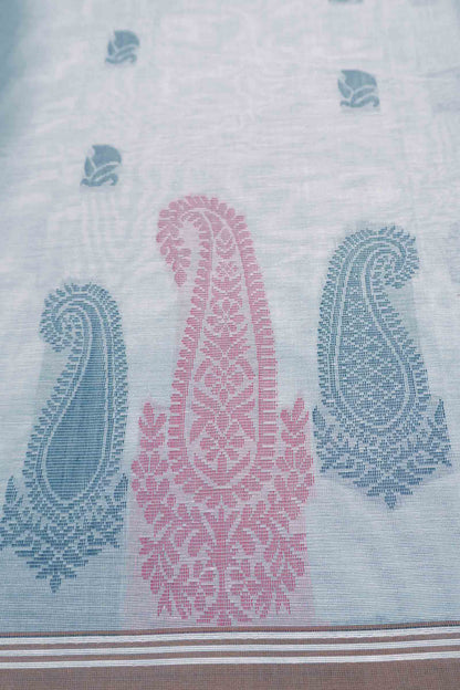 Light Grey Pure South Cotton Paisley Butta Saree