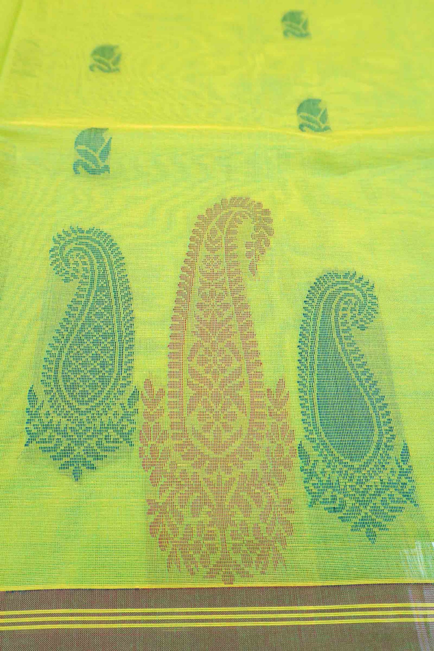 Green Pure South Cotton Paisley Butta Saree