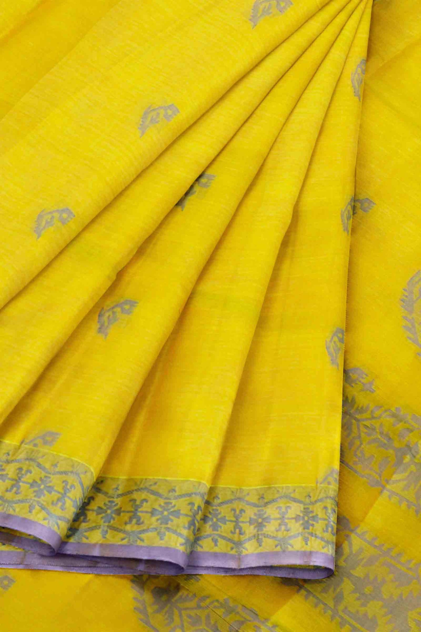 Yellow Green Pure South Cotton Fancy Paisley Pallu Saree