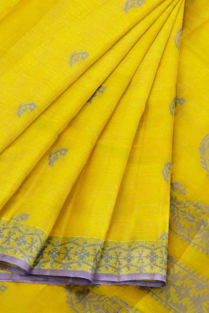 Yellow Green Pure South Cotton Fancy Paisley Pallu Saree