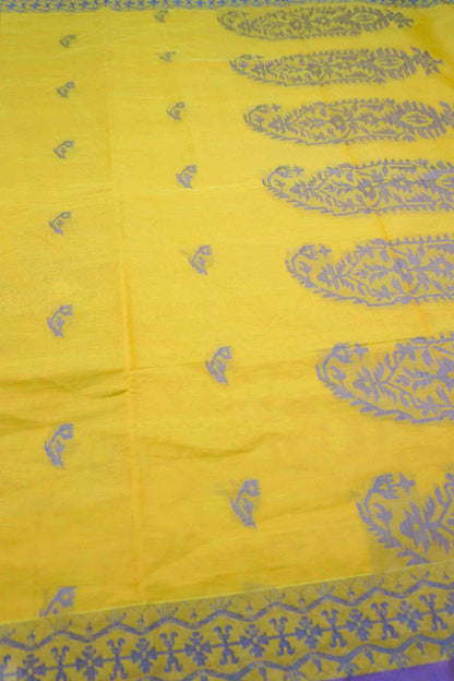 Yellow Green Pure South Cotton Fancy Paisley Pallu Saree