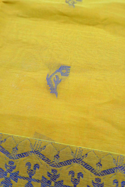 Yellow Green Pure South Cotton Fancy Paisley Pallu Saree