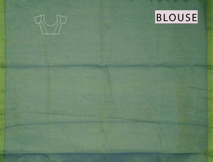 Green With Grey Pure South Cotton Checks Butta Star Pallu Saree