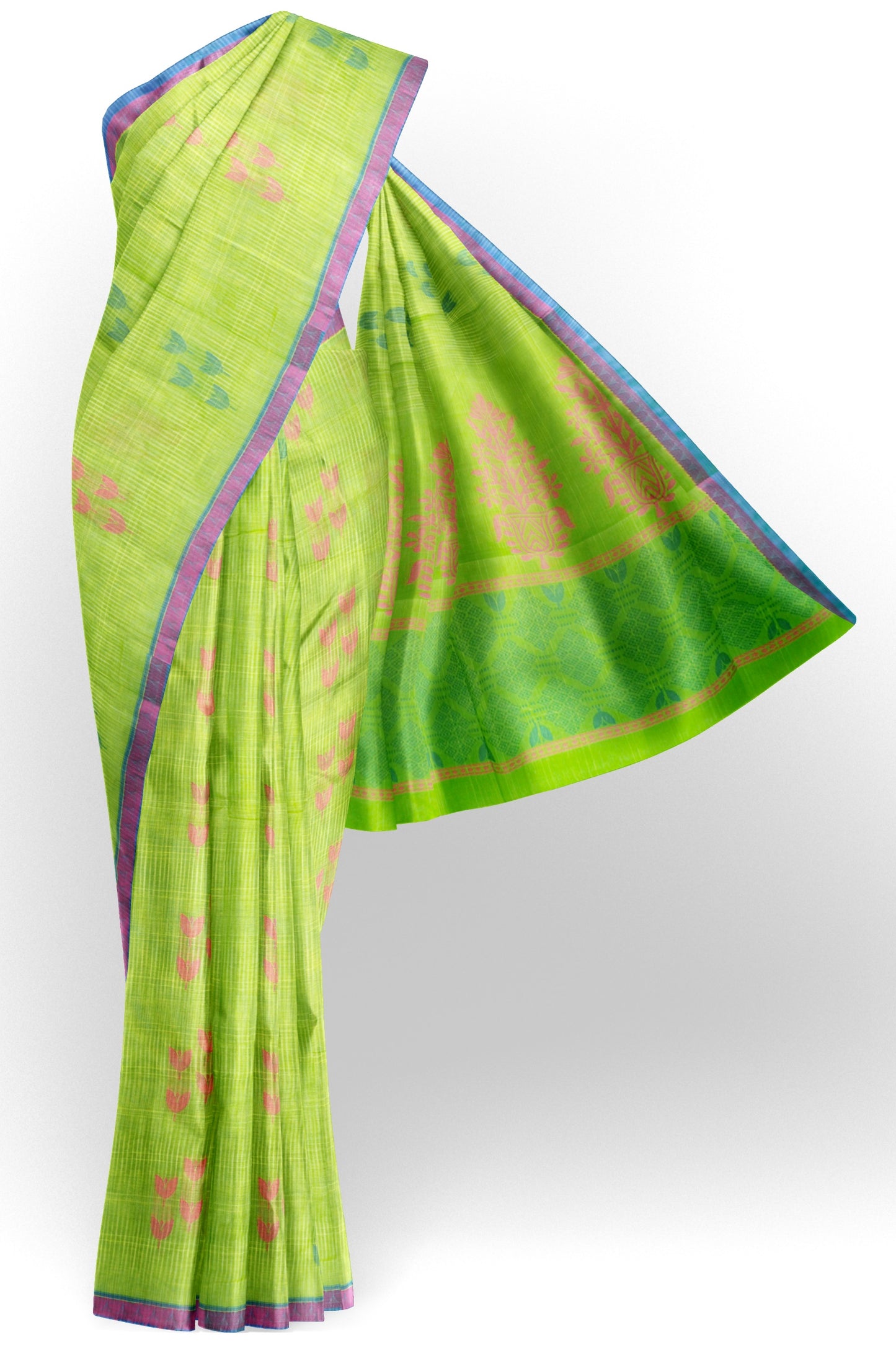 Green Pure South Cotton Tulip Buds Butta Saree