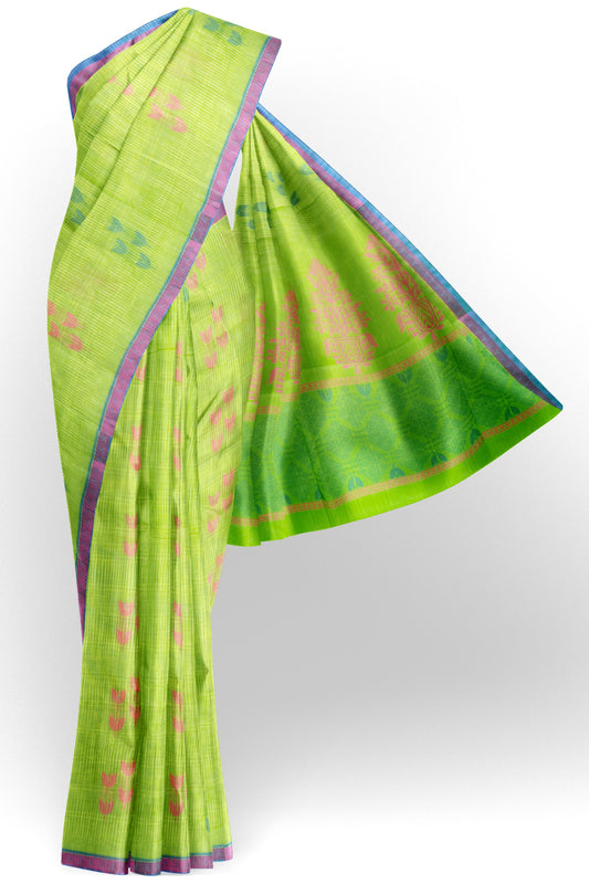 Green Pure South Cotton Tulip Buds Butta Saree