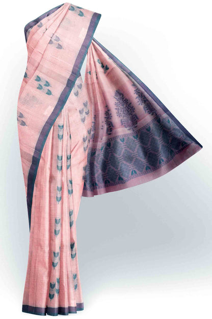 Light Pink Pure South Cotton Tulips Butta Saree - CHECKED