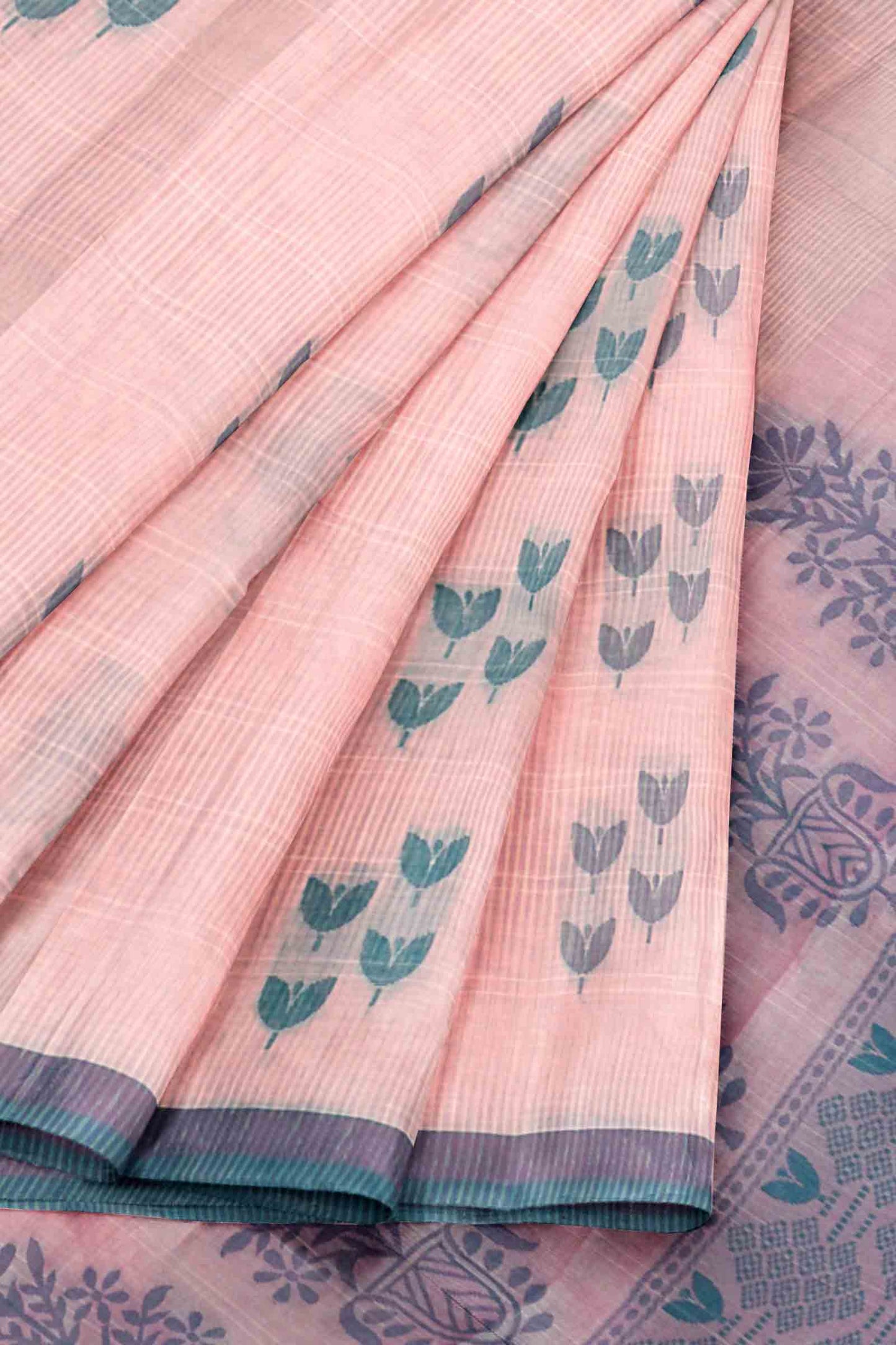 Light Pink Pure South Cotton Tulips Butta Saree - CHECKED